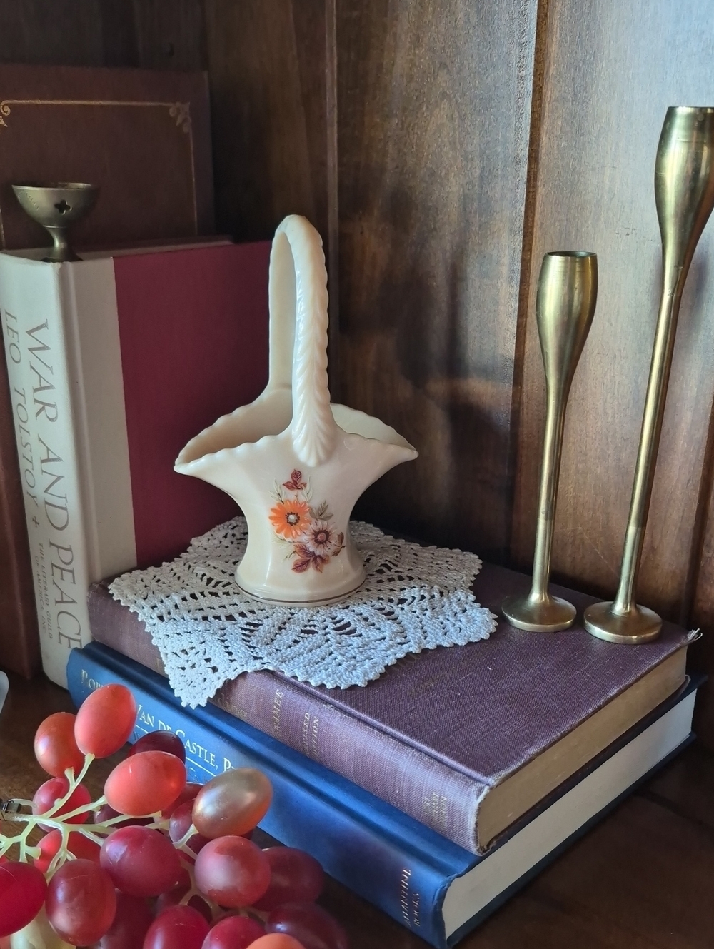 Westmoreland Vintage Milk Glass Basket with Floral Motif